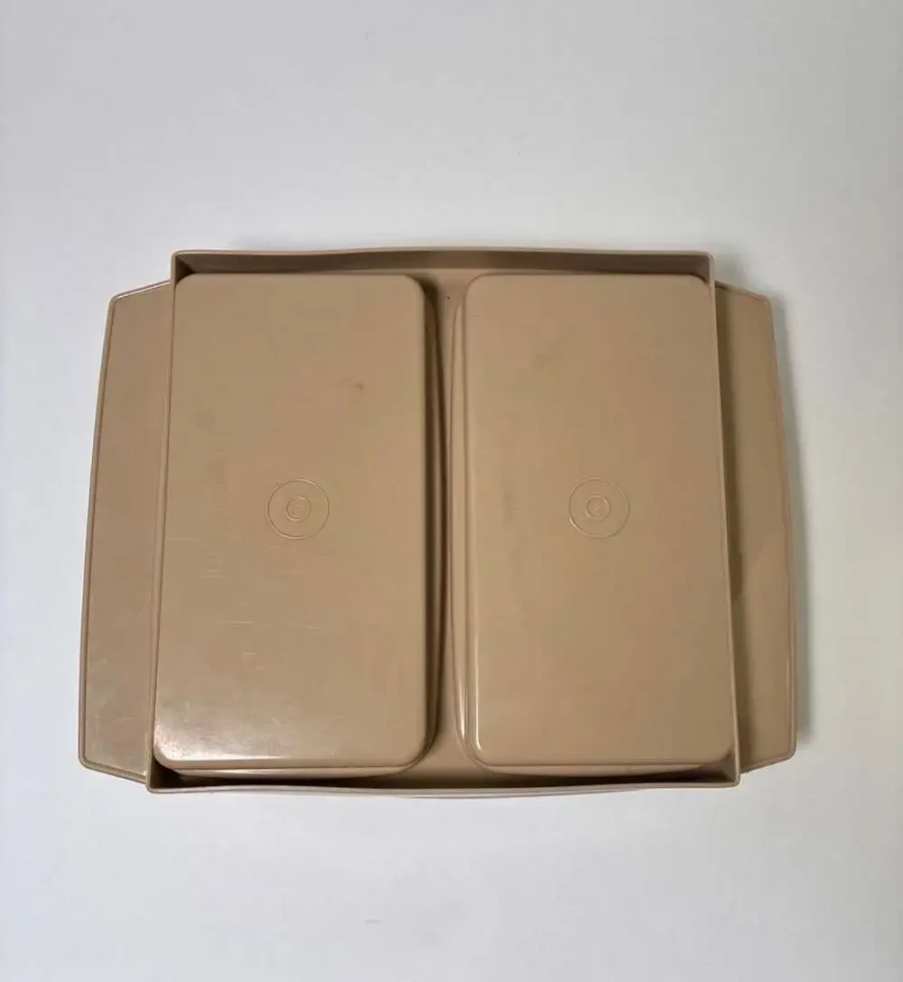 Vintage Tupperware Almond Rectangular Food Carrier or Cake Server with Sheer Lid